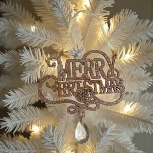 Merry Christmas Ornament Large Christmas Pink Glitter Décor 10.5 in